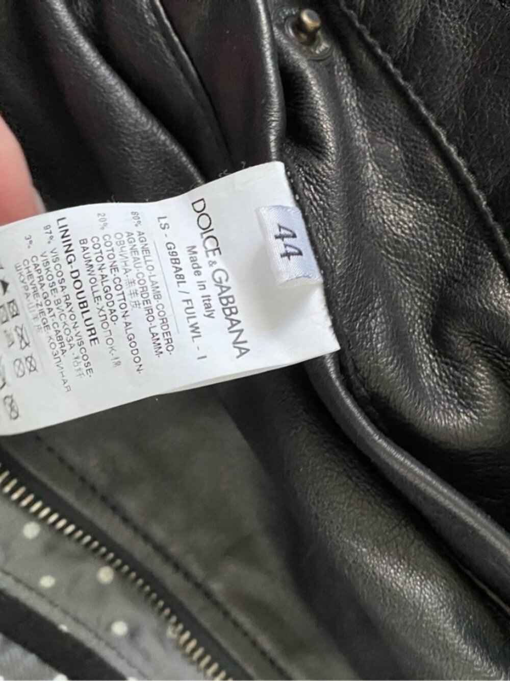 Dolce & Gabbana Black Lambskin Leather Bomber Jacket, Size 44, New